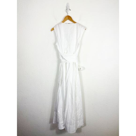 Jenni Kayne Sleeveless Kate Midi Dress Medium White Cotton Poplin Lined Belted - Picture 12 of 13